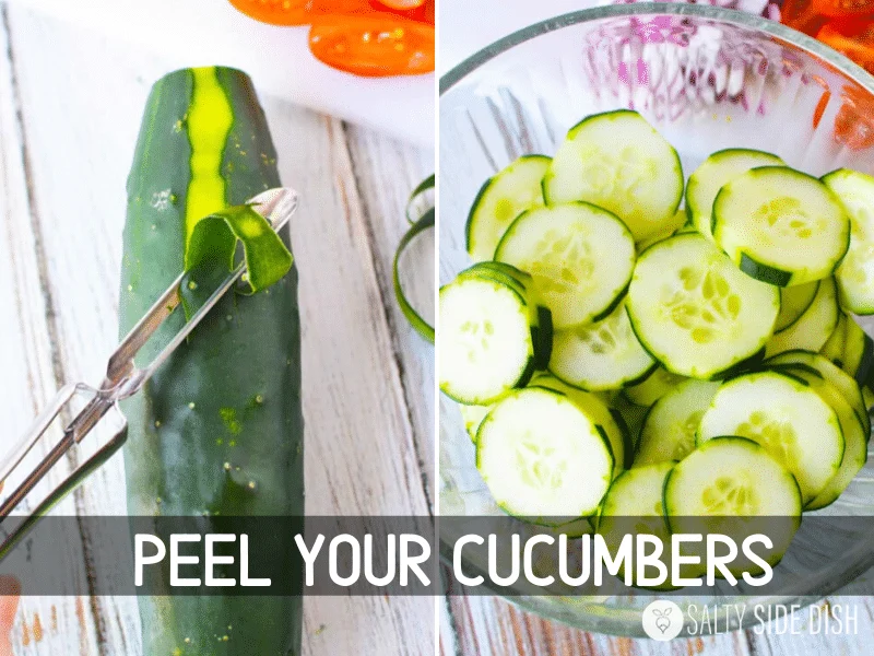 peeling your cucumbers and slicing into a bowl