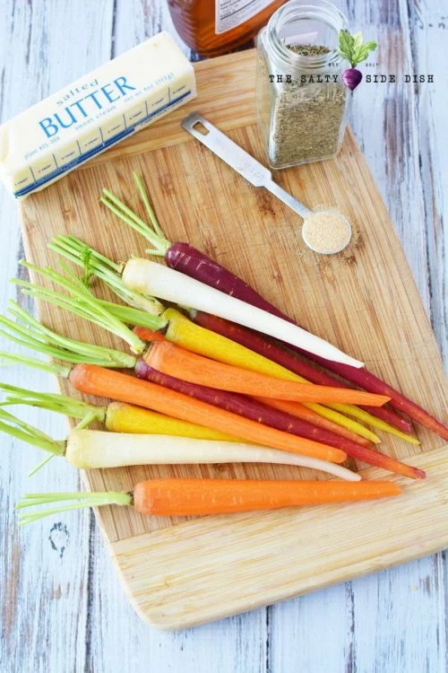 rainbow carrots on a cooking sheet