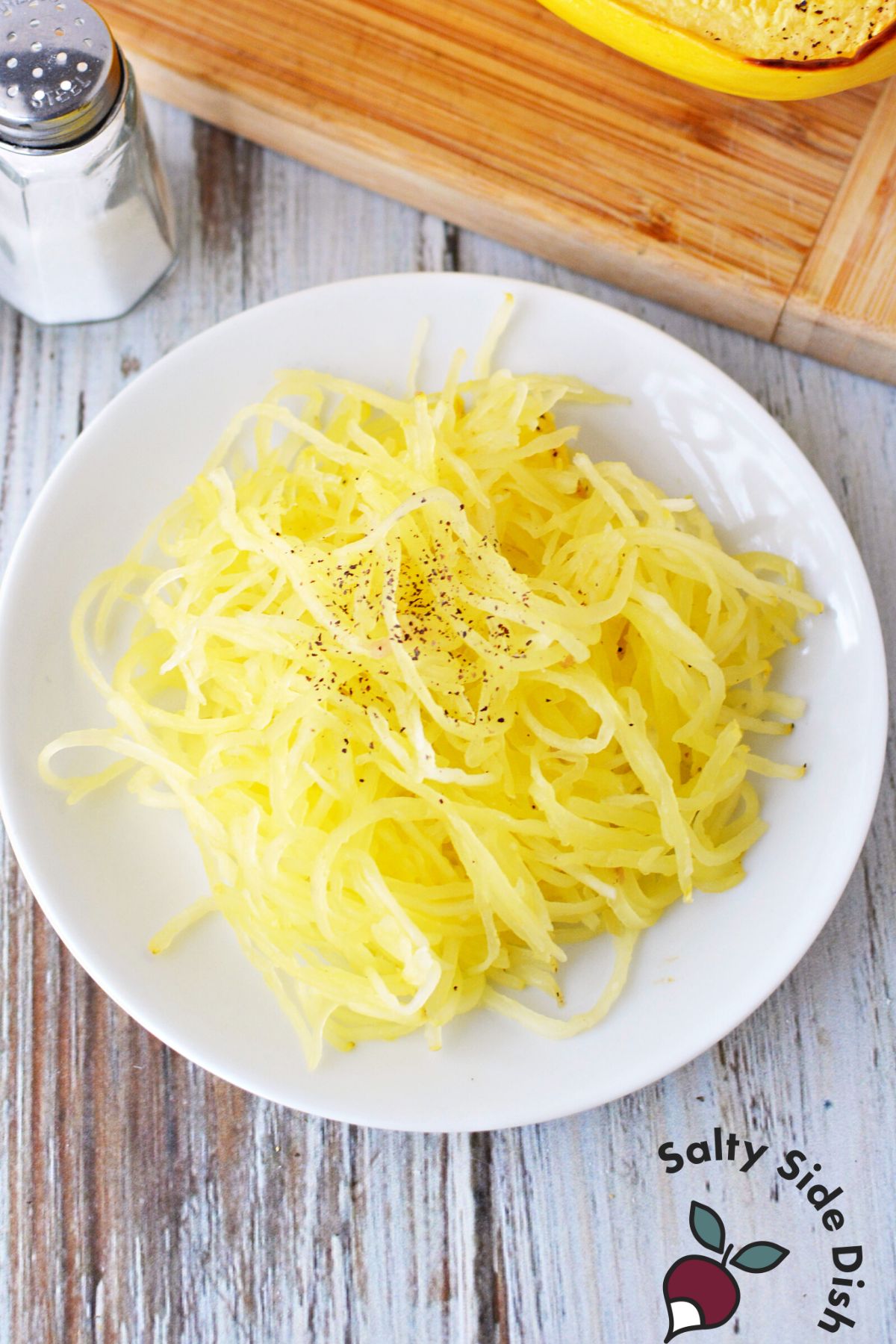 spaghetti squash strands on a plate.