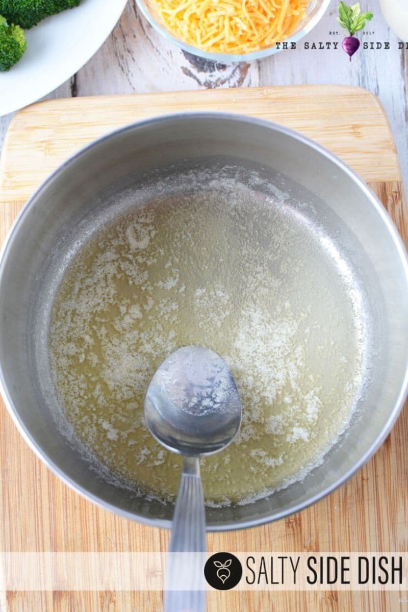 melted butter in pan