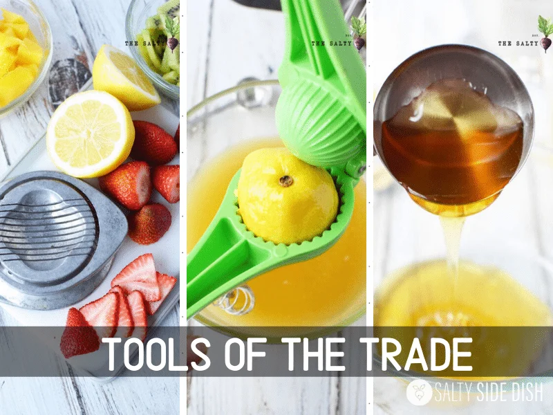 making fruit salad with a fruit slicer, lemon squeezer and how to keep honey from sticking while prepping salad