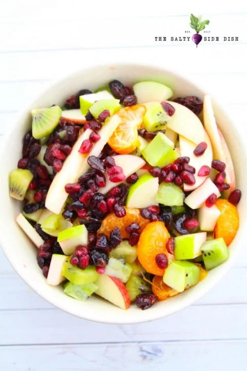 Fruit Salad Recipe with a variety of fresh fruits and a honey, agave or maple syrup and lime dressing