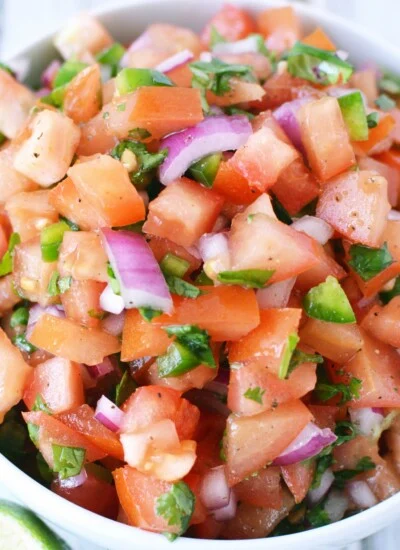 classic pico de gallo in a white bowl