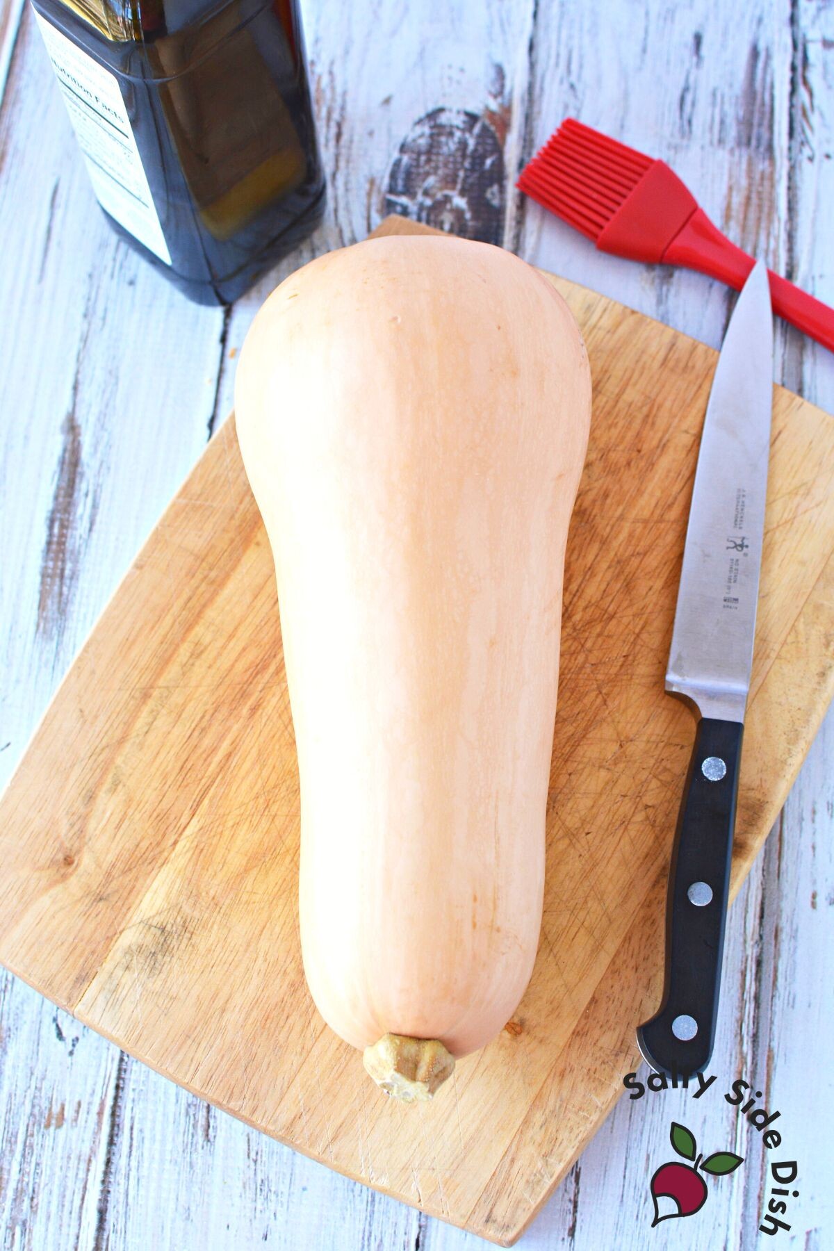 winter squash on a cutting board.