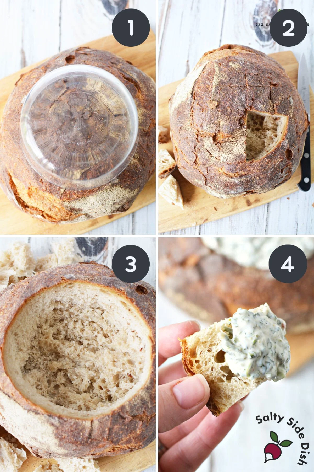 how to easily cut a bread bowl for dips.