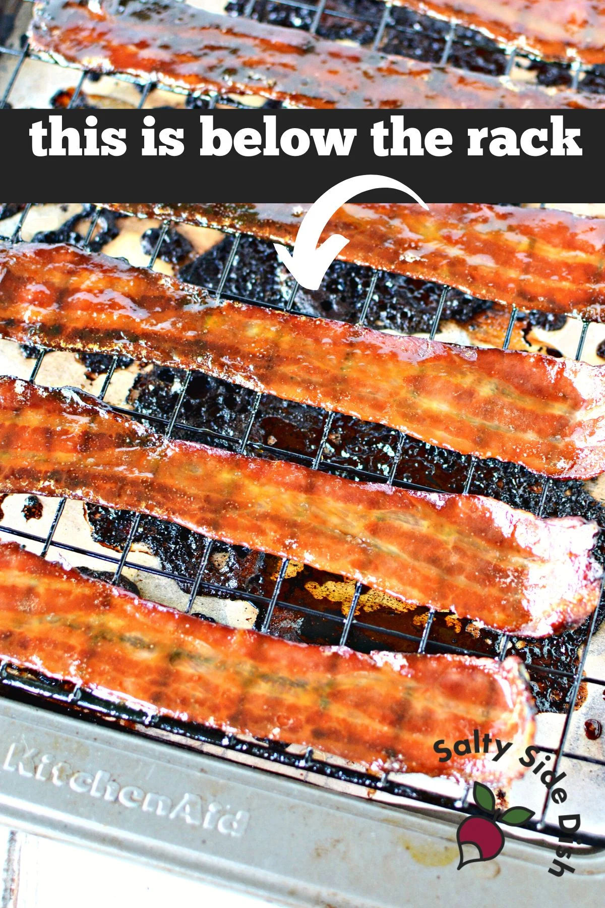 cooked glazed bacon on a rack already cooked.