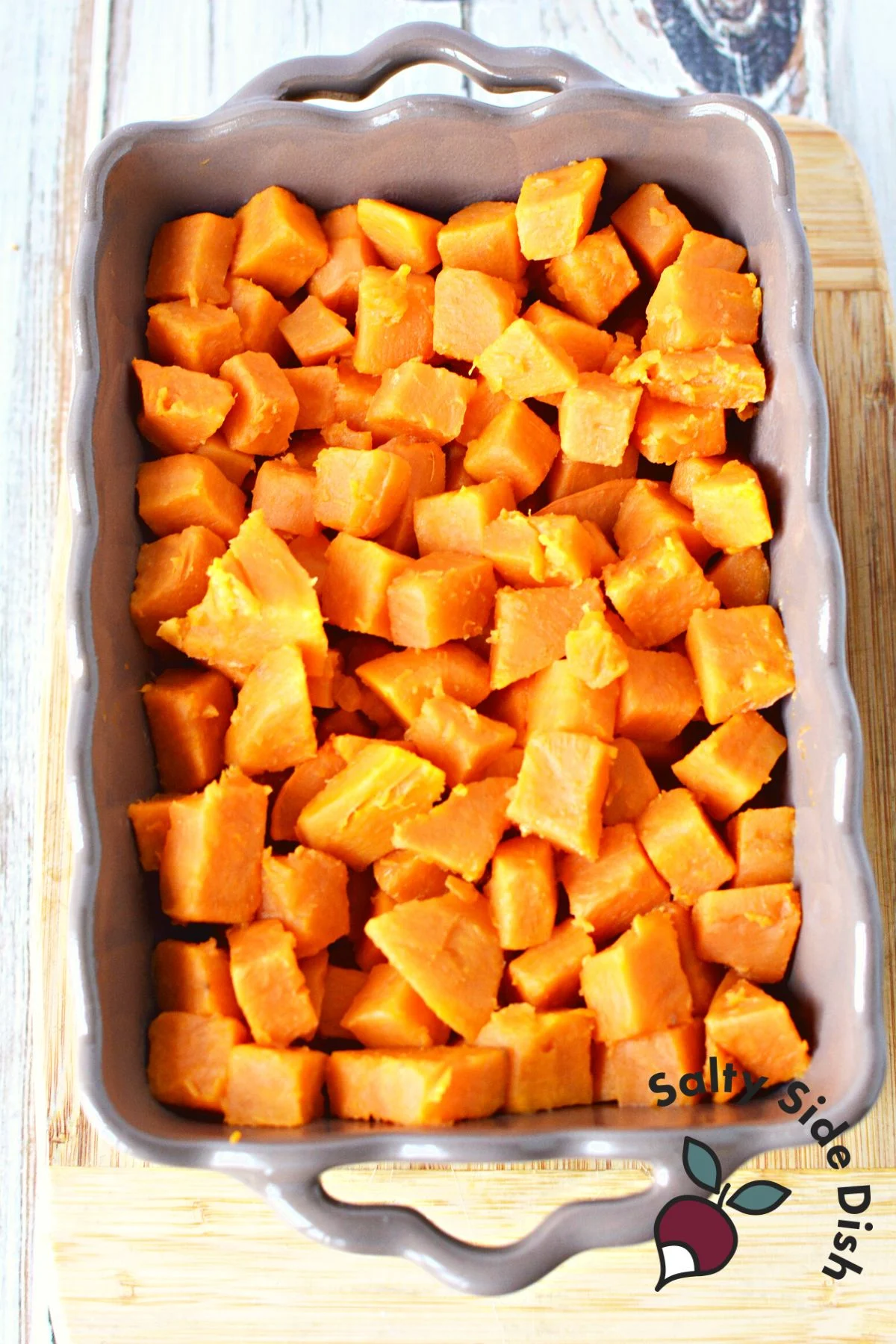 sweet potatoes in a casserole dish.