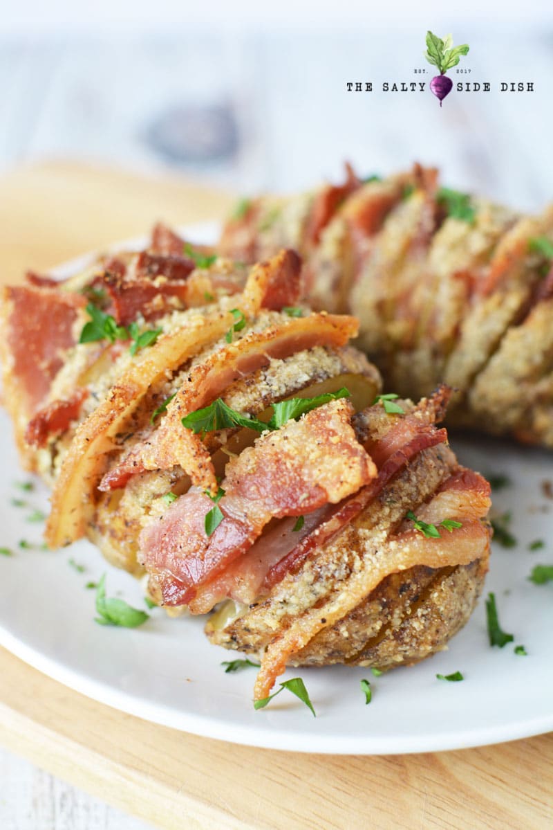 Garlic Bacon Stuffed Hasselback Potatoes