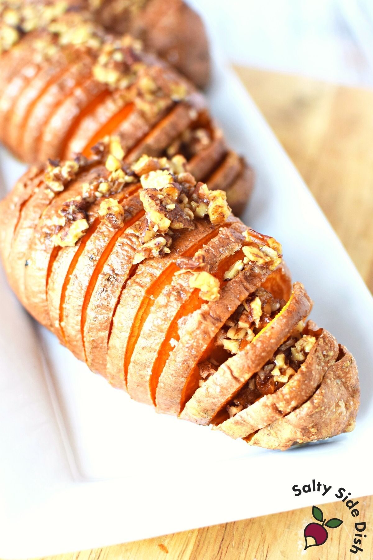 accordion style sweet potatoes with pecans.