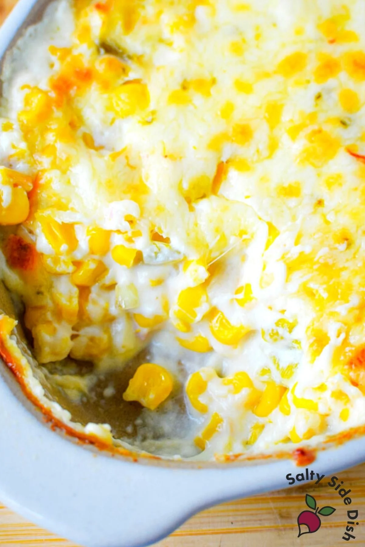 close up image of hot corn dip.