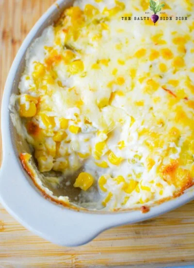 crack corn dip recipe in a white casserole dish