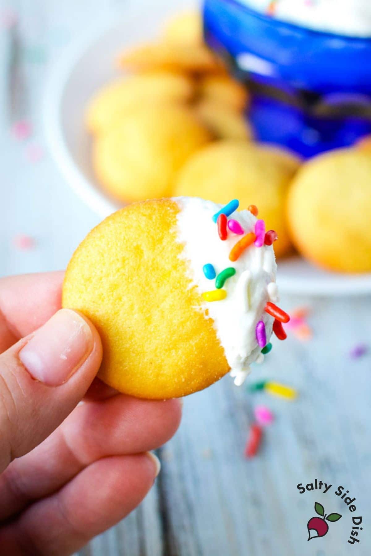dunkaroo dip with sprinkles and a vanilla wafer.