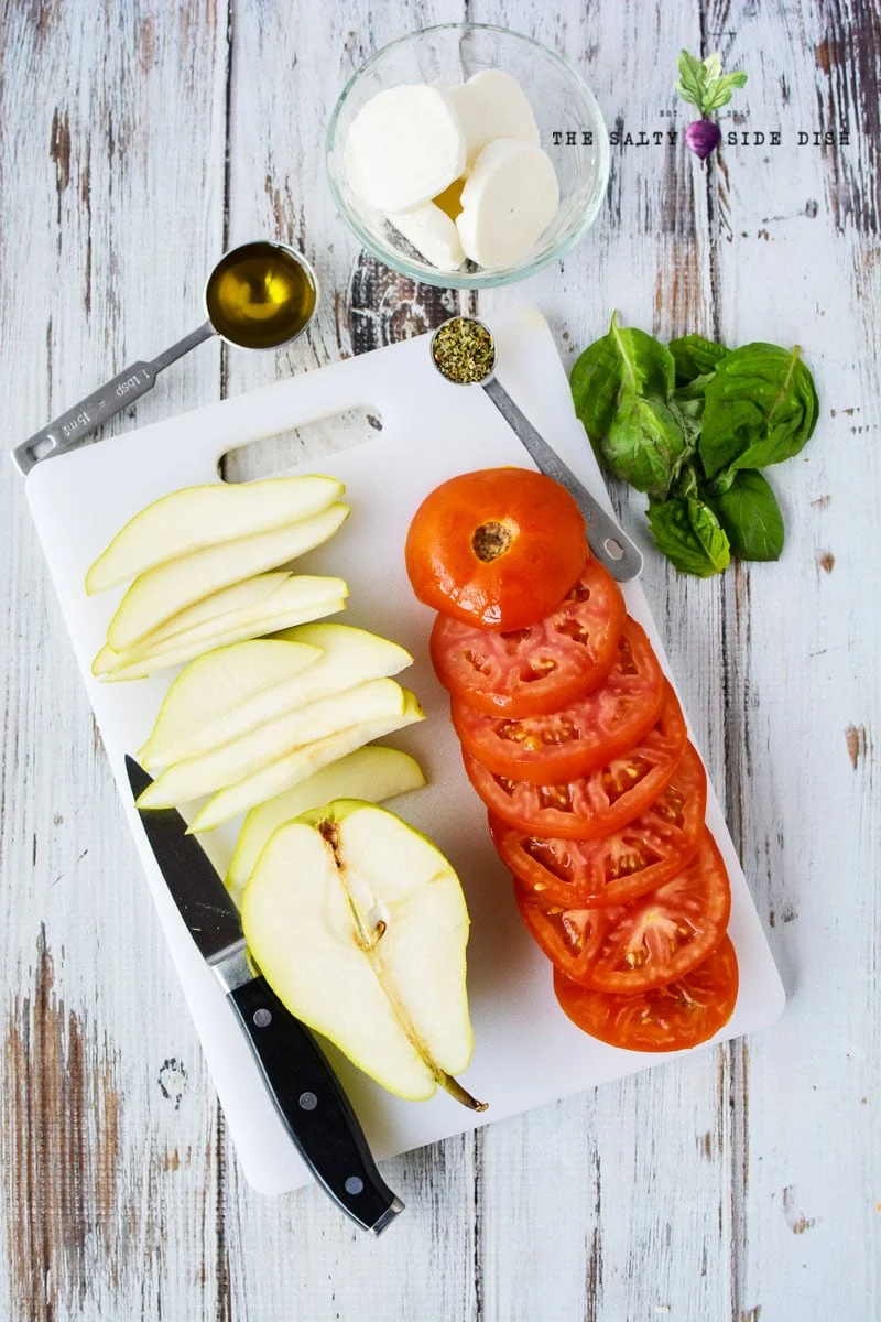 caprese ingredients laid out on a cutting board