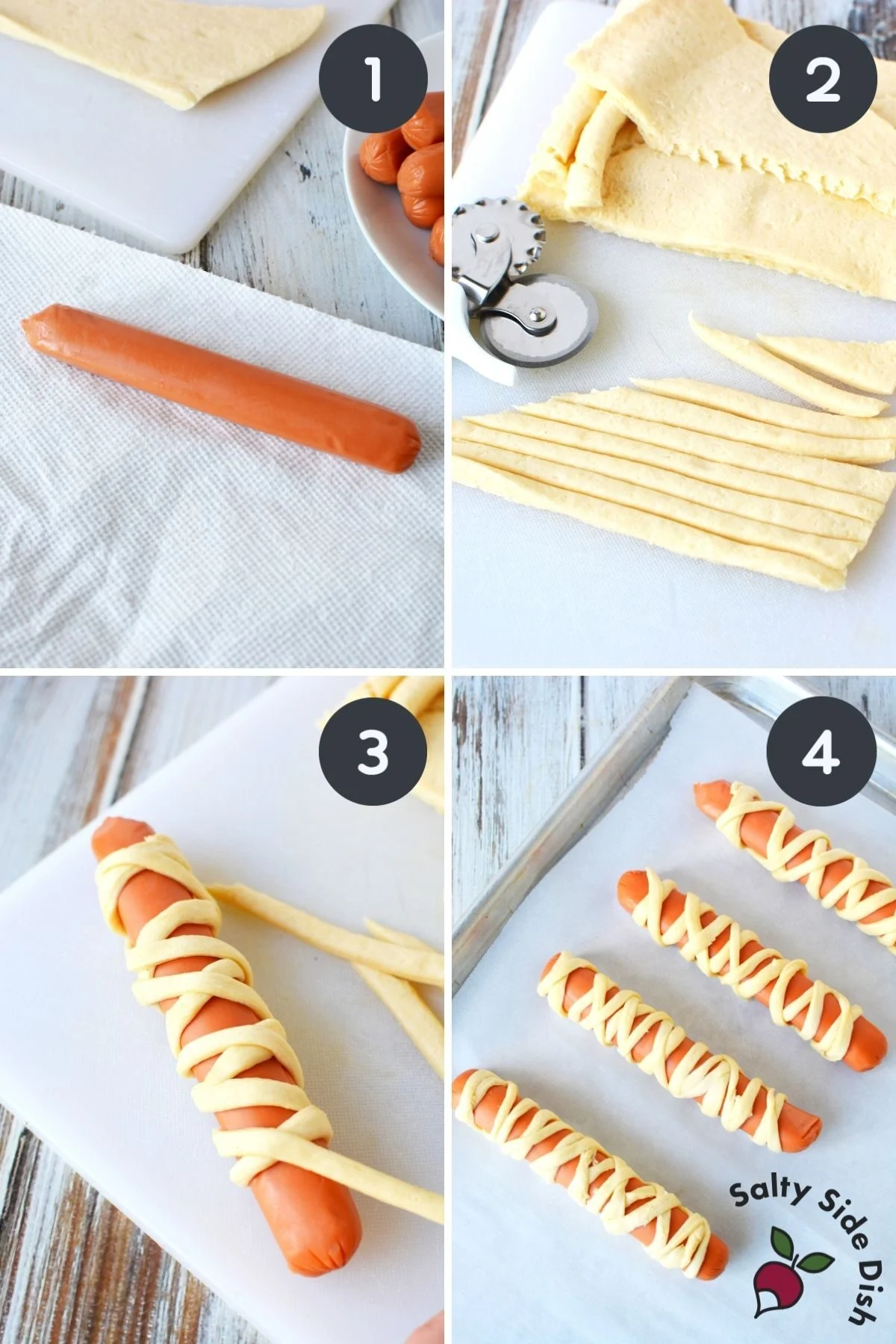 how to make mummy dogs step by step.