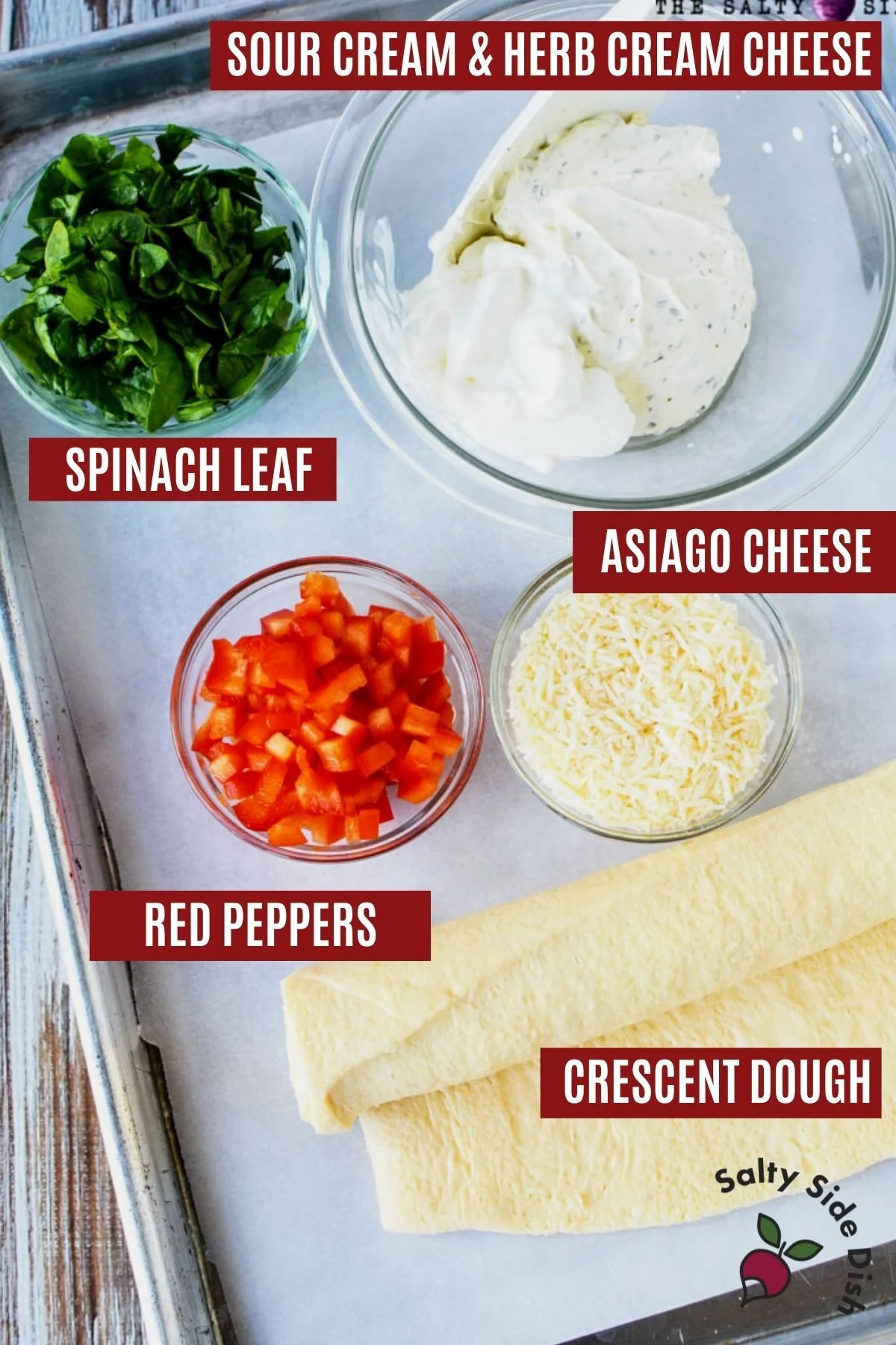 image that lists out all ingredients to make Christmas tree bread twists