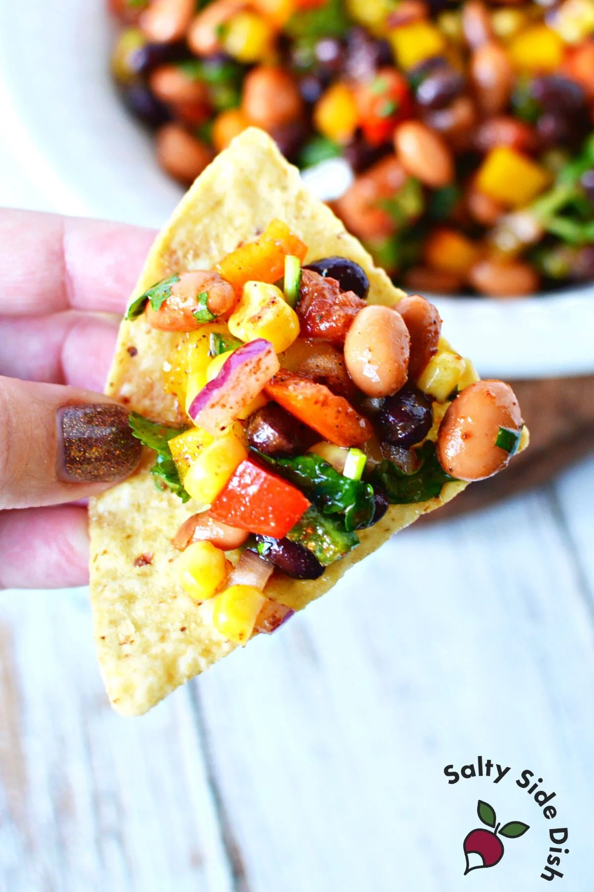 viral cowboy caviar dip on a chip.