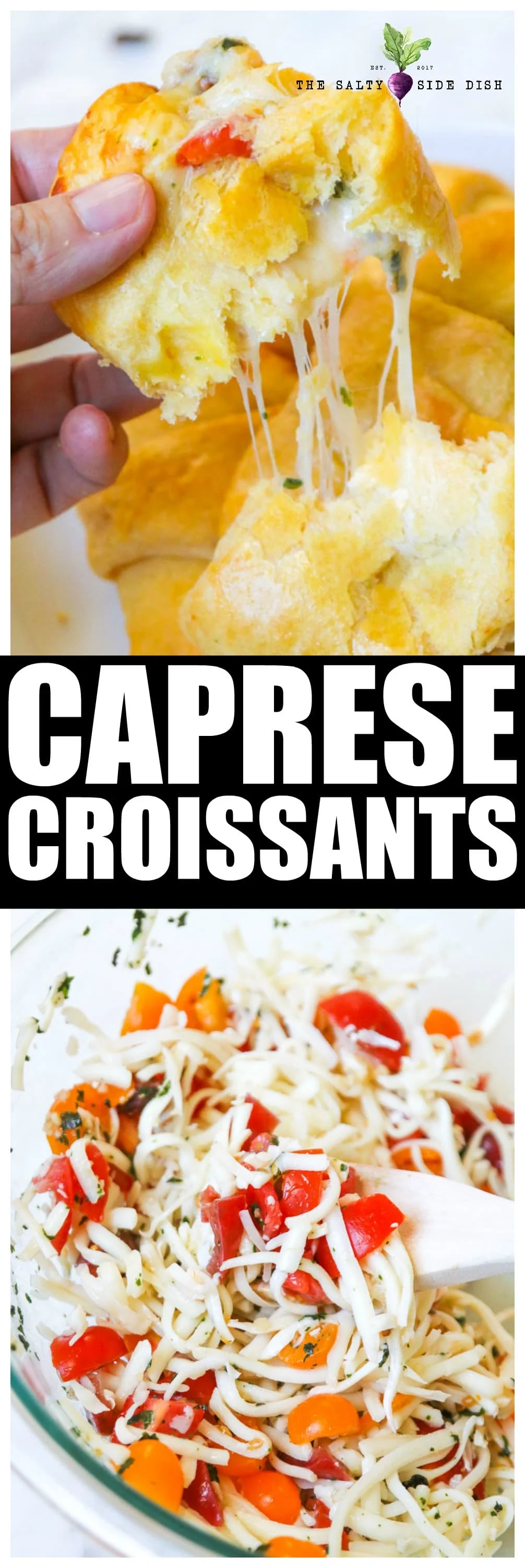 Caprese Croissants | Hot Melty Cheesy Appetizer perfection | Easy 10 minute side dish with crusty flaky bread and pull apart cheese #ad #sargento #cheese #appetizer #saltysidedish #sidedish #recipe
