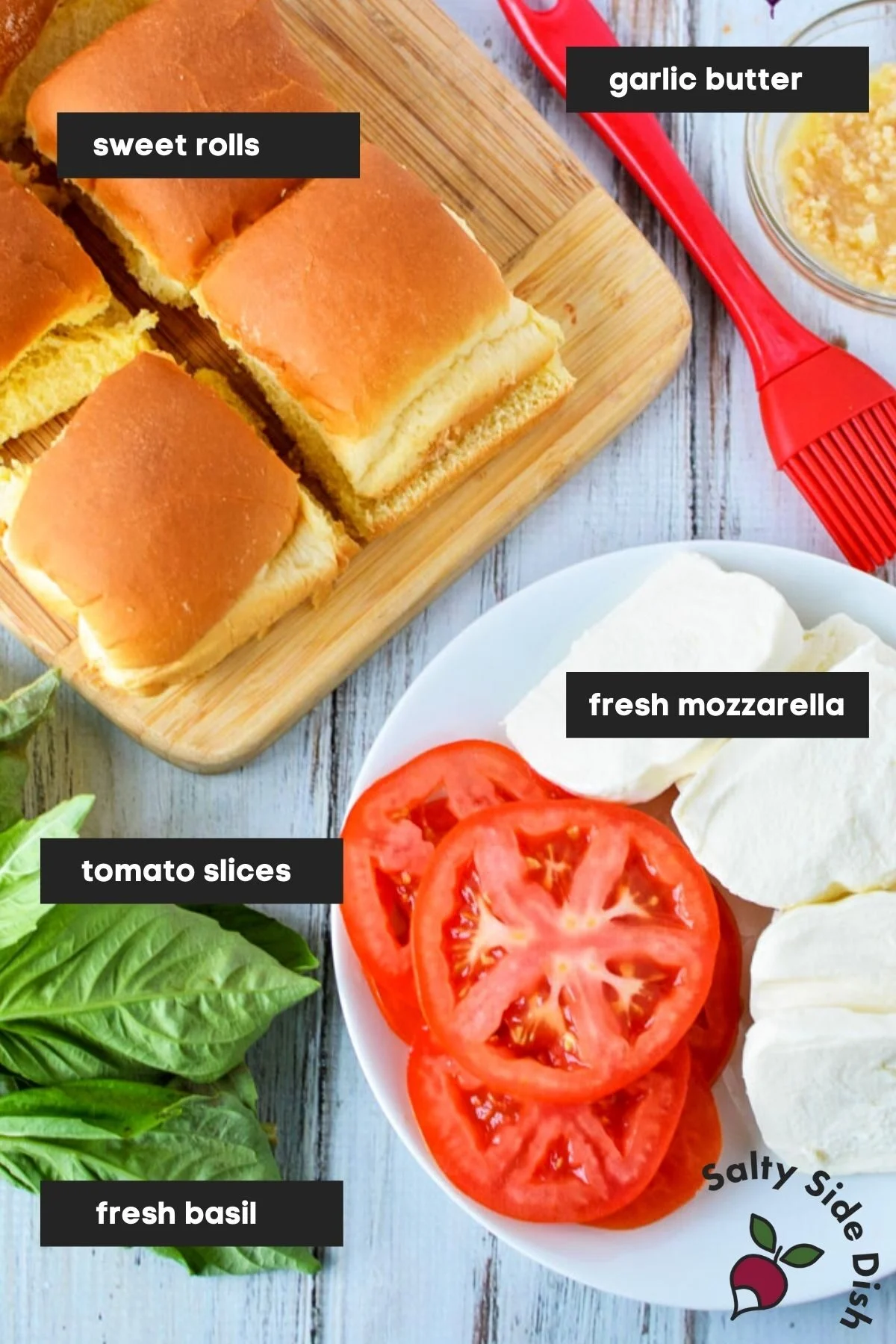 caprese sliders ingredients labeled.