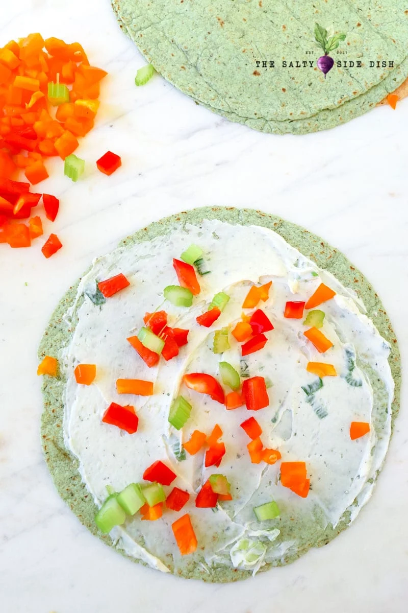 add diced veggies to your tortillas for a yummy crunch