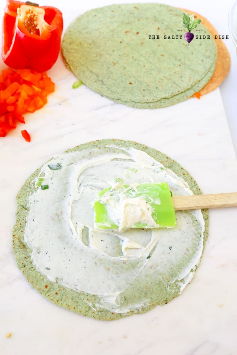 spread cream cheese on your spinach tortillas for a great base