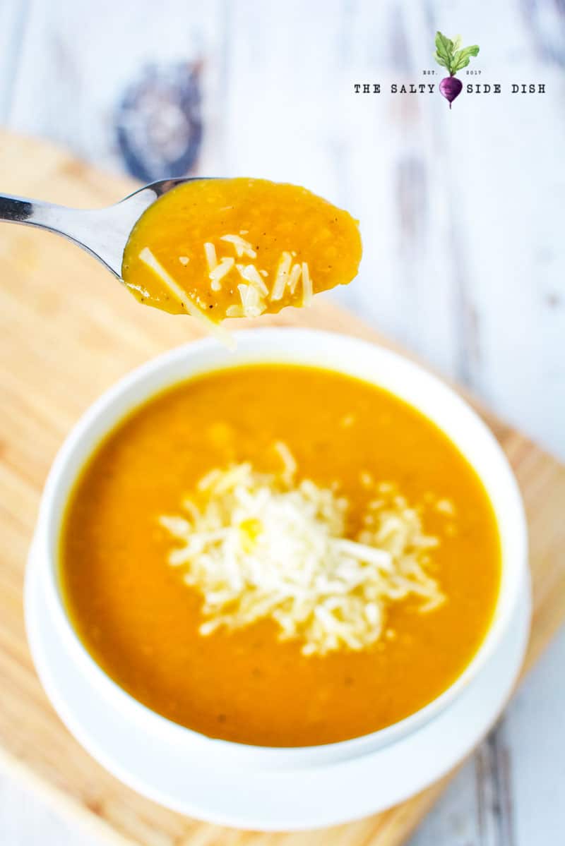 thick and creamy soup on a spoon