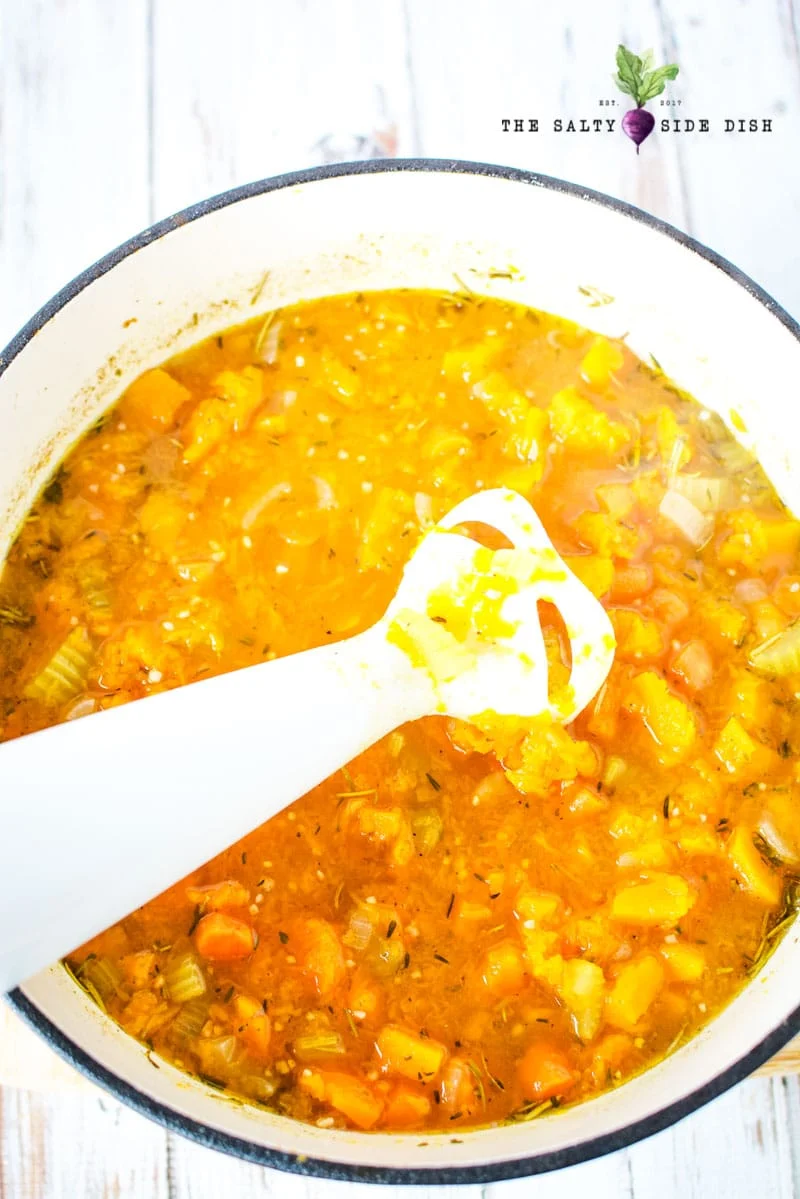 immersion blender in hot soup but be careful not to splash and burn