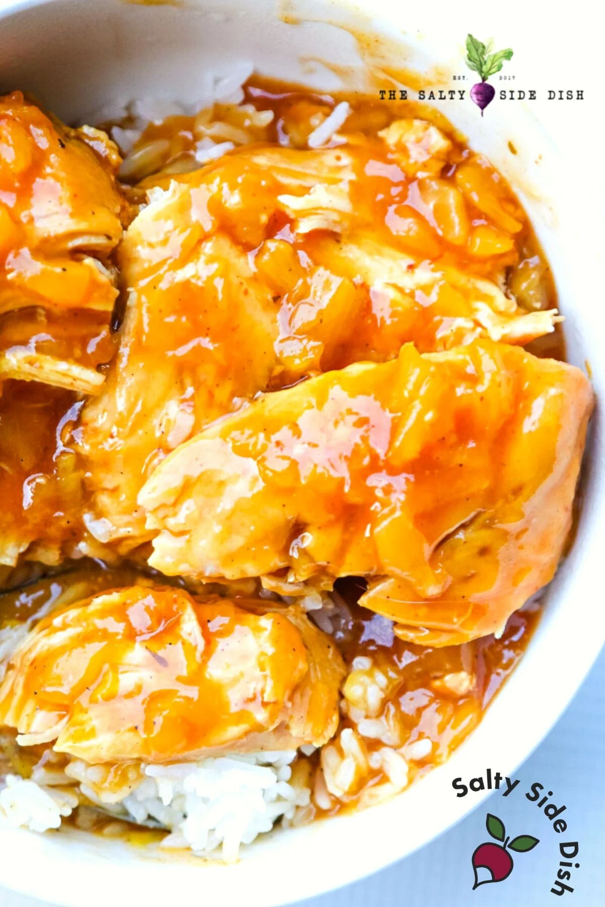 slow cooker Hawaiian chicken ready to eat.