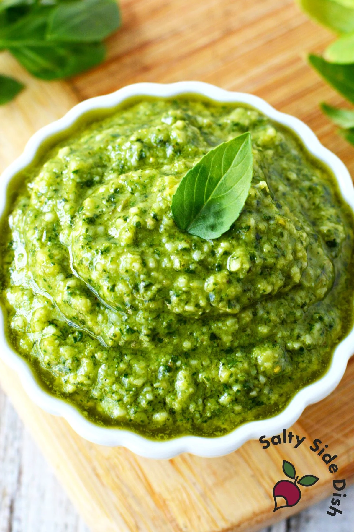 Pesto di Basilico freshly made in a bowl.
