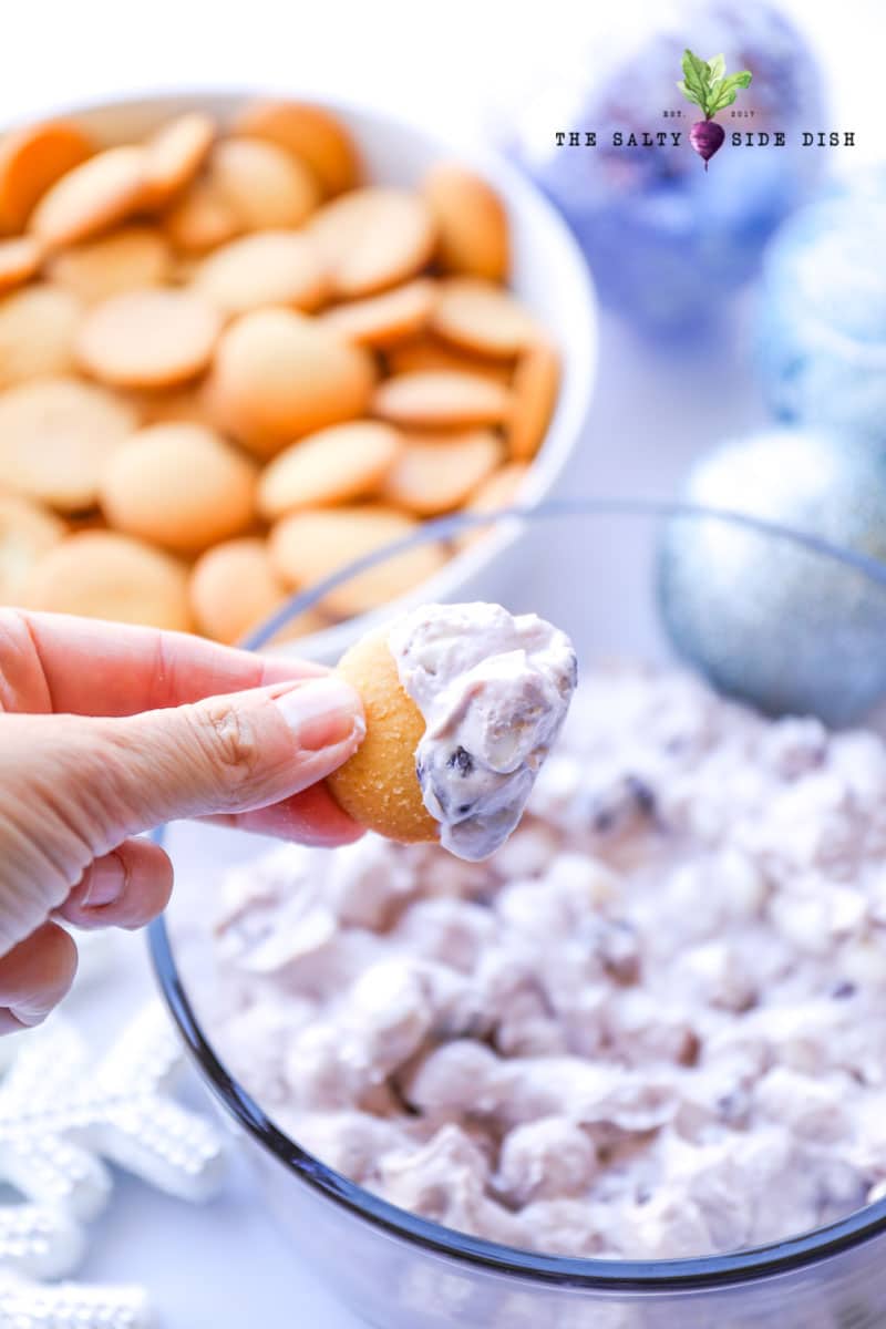 fluff salad dip with blueberries and lemon curd