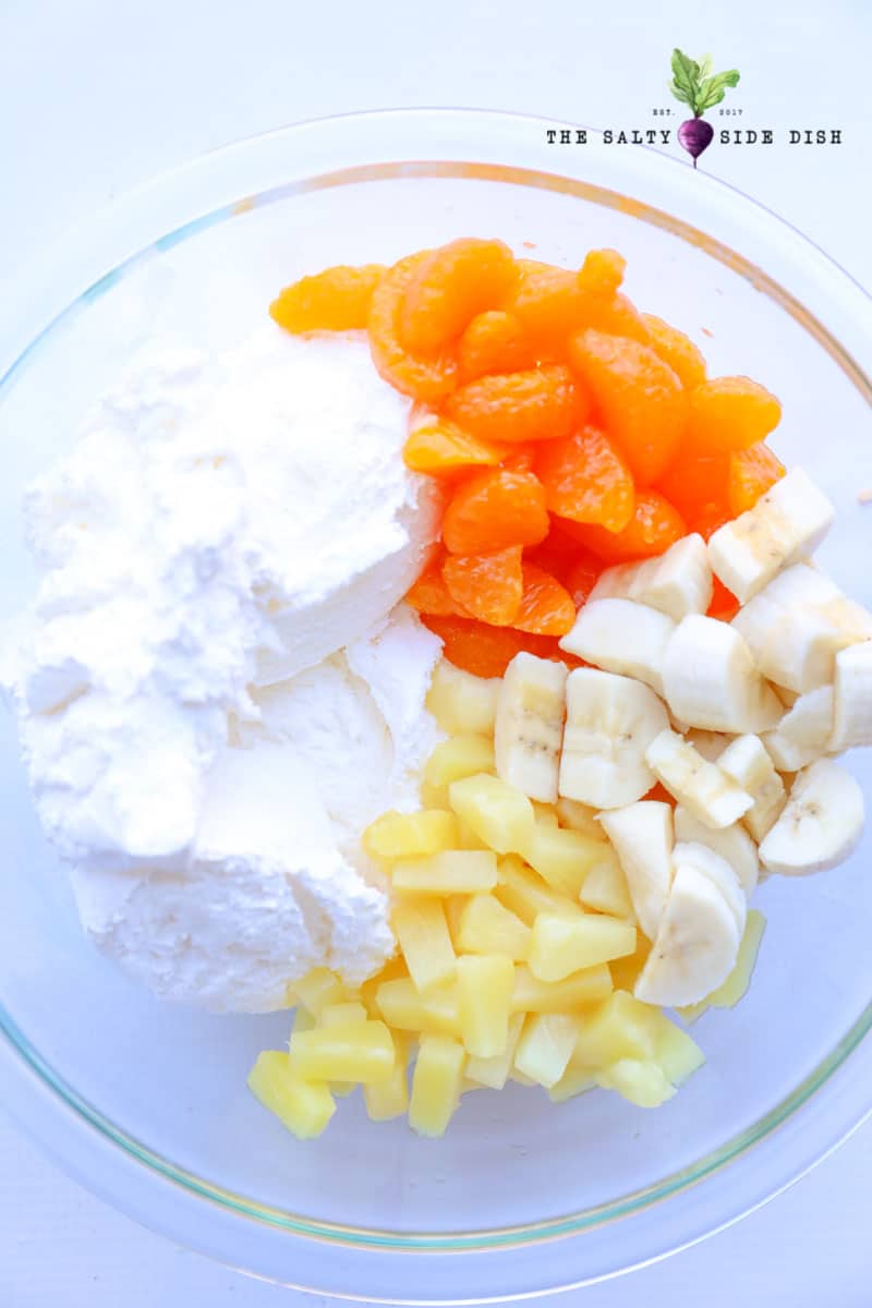 fluff salad ingredients in a bowl.