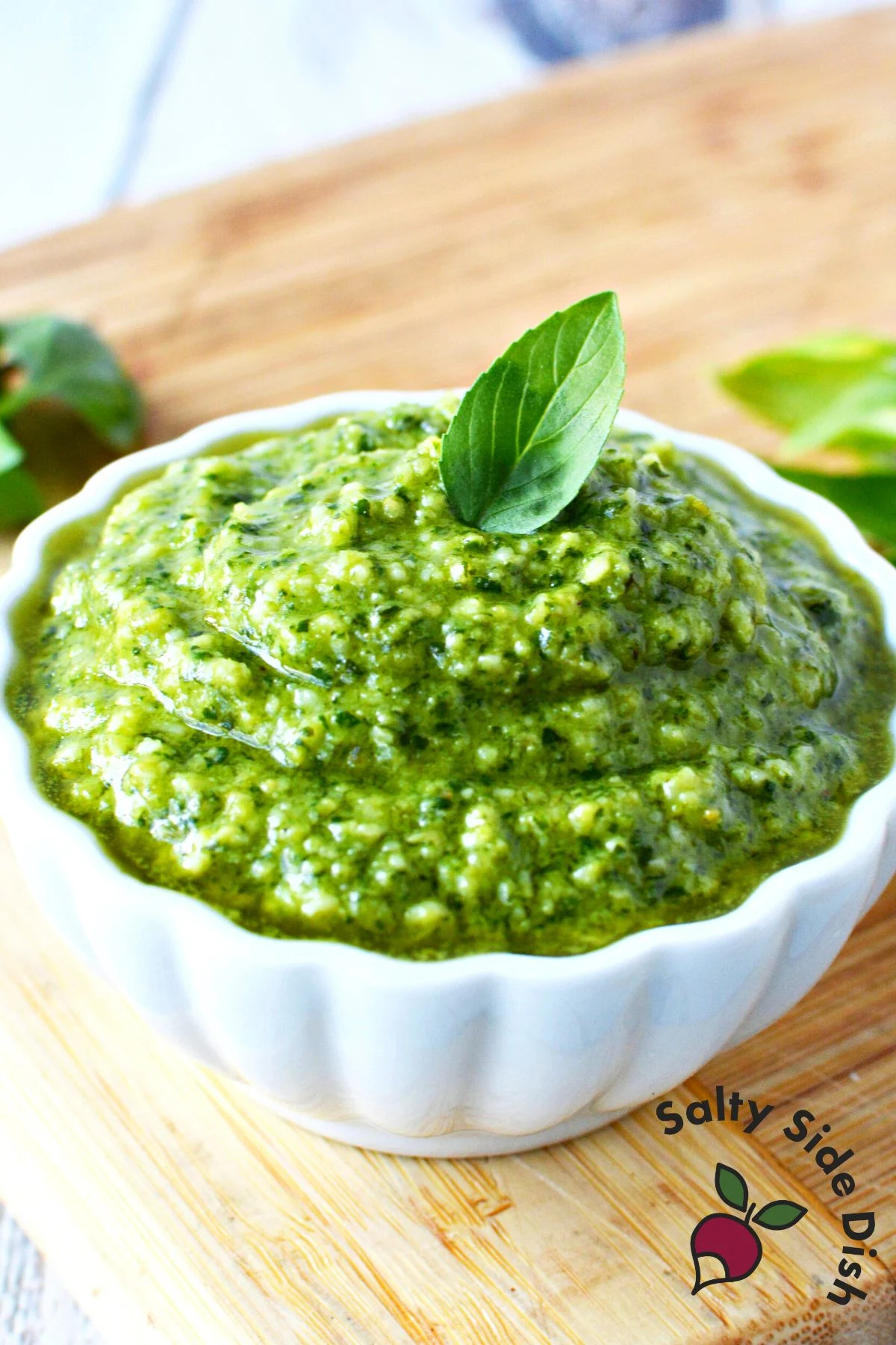 Italian pesto basilic in a bowl.