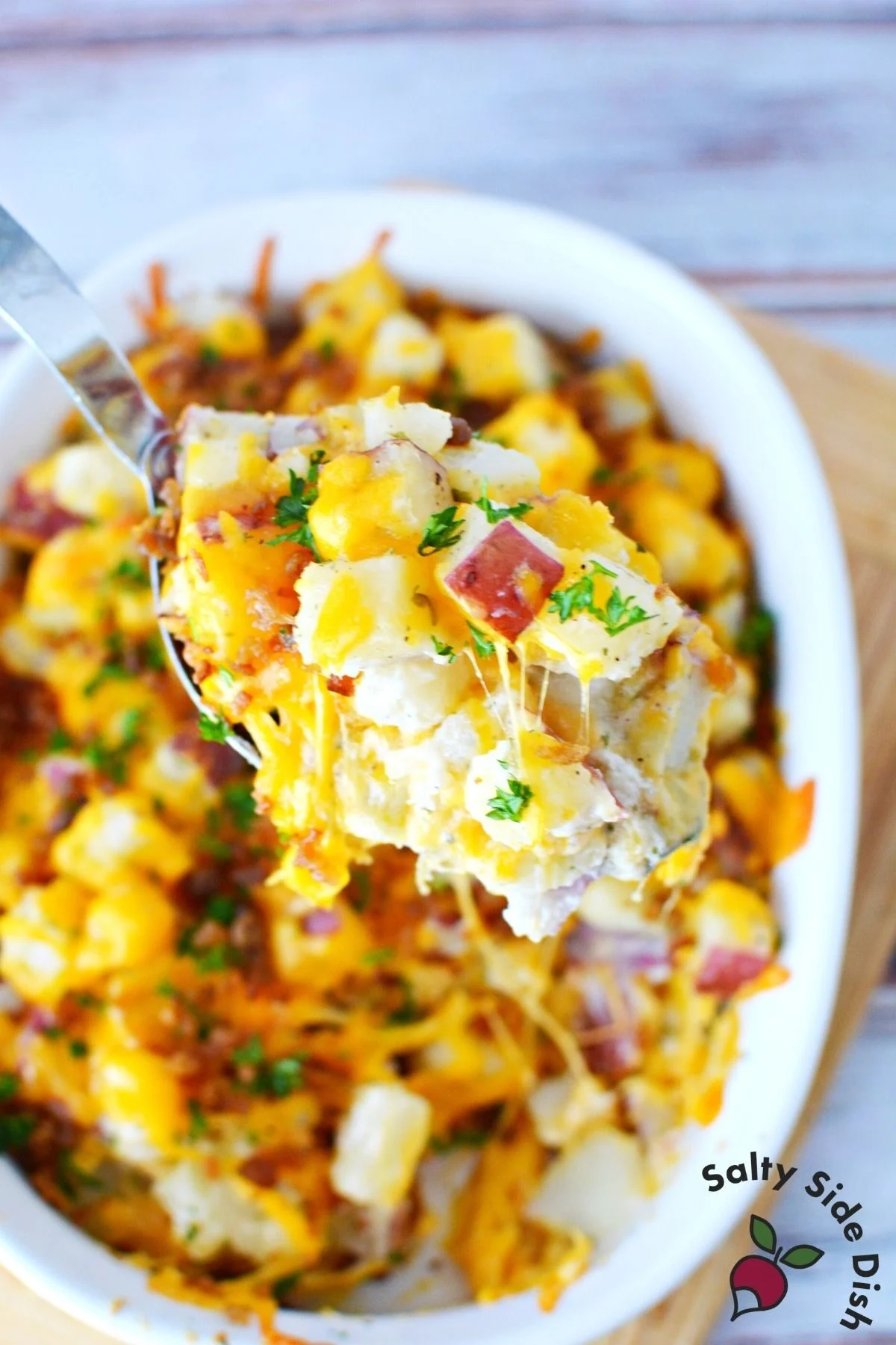 scoop of bacon and cheese potatoes.