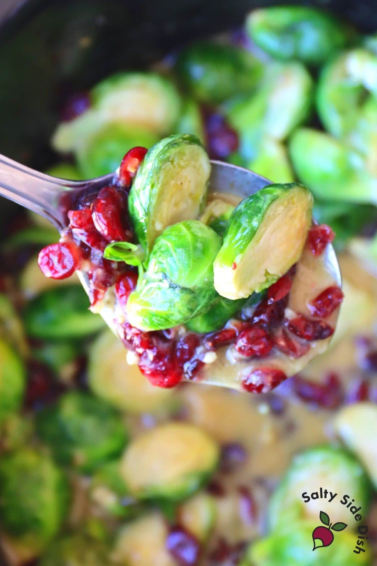 spoon of honey Dijon slow cooked brussels sprouts with cranberries.