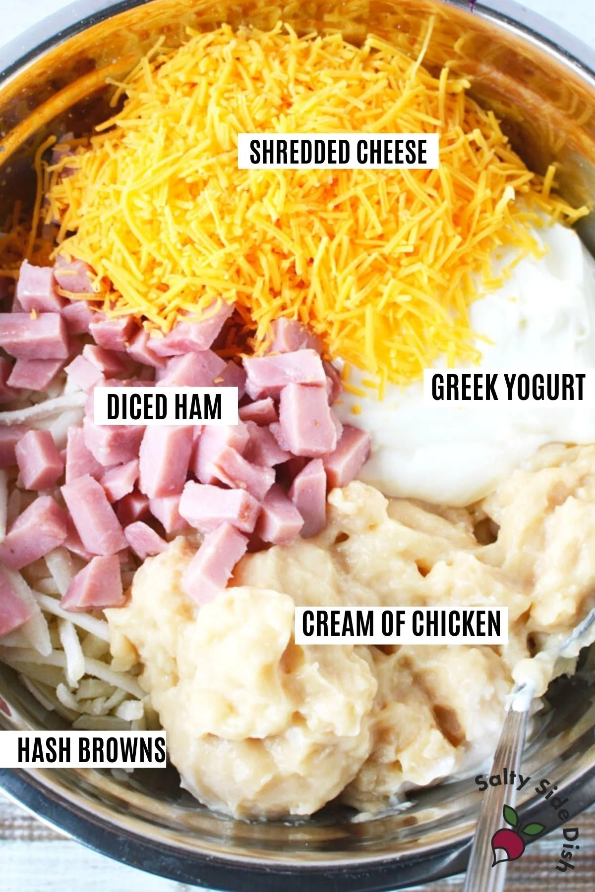bowl of ingredients with titles on each one