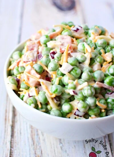 bowl with pea salad inside.
