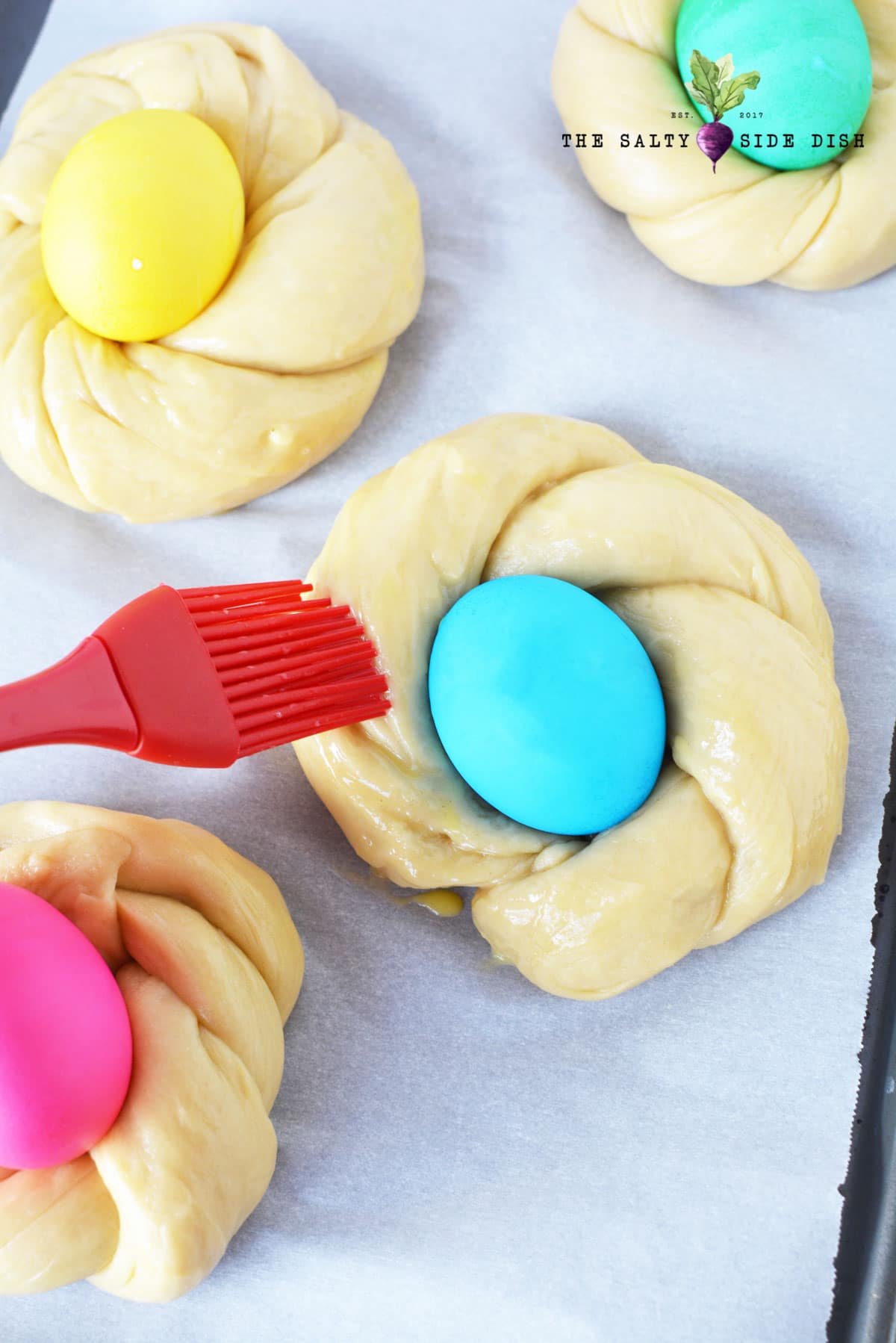 make all eggs and nests and put with egg wash