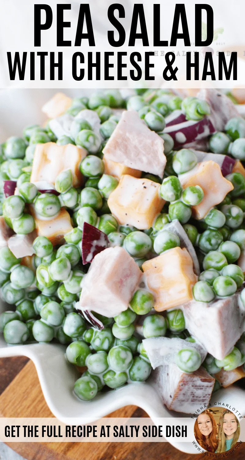 Ham and Pea salad is a creamy cold pea salad with chunks of cheese perfect to feed a crowd #peasalad #salads #summersalads #recipe