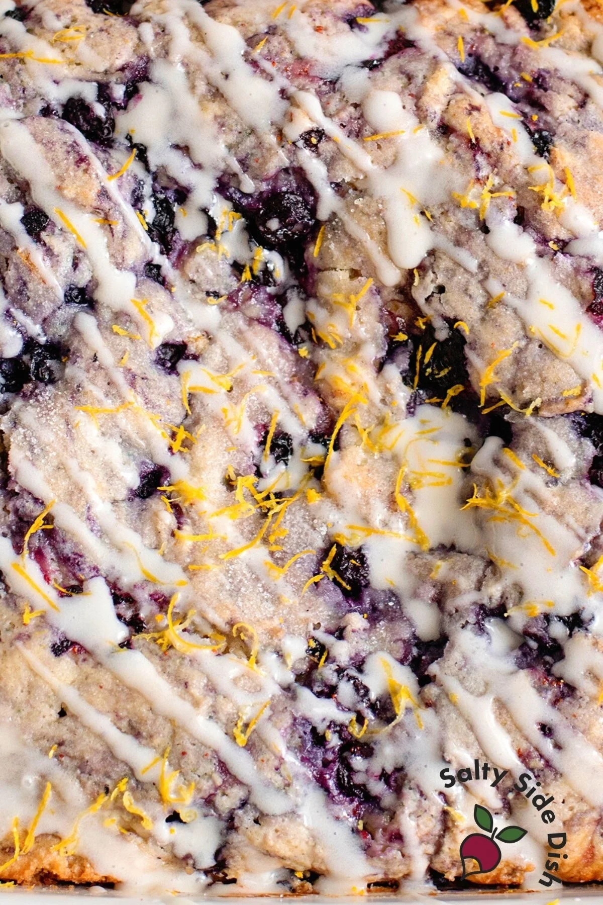 closeup of blueberry cake recipe.