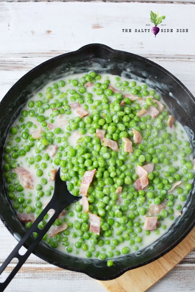 old fashioned creamy peas are done in 15 minutes and a great pea side dish recipe