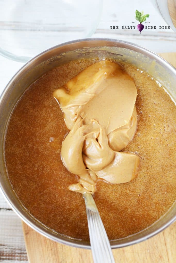 add peanut butter into melted sugar