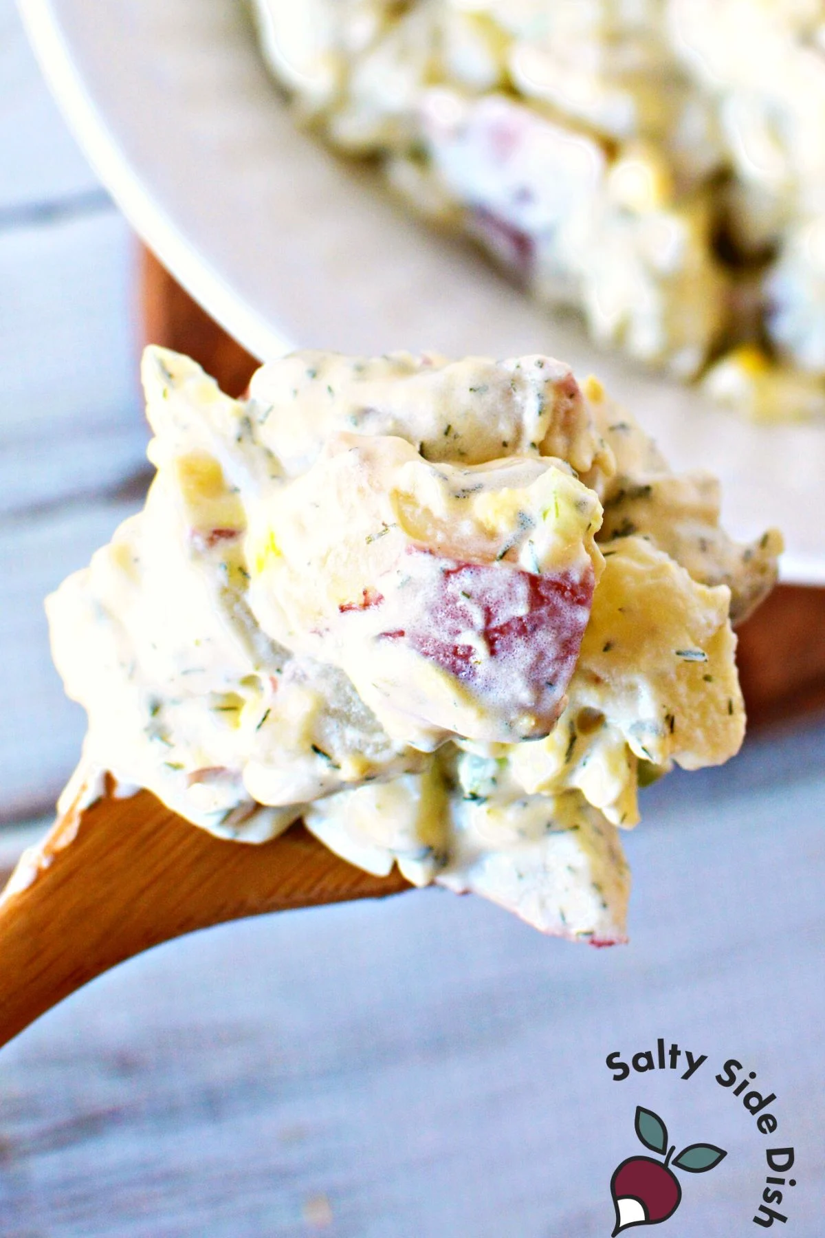 red skinned potato salad with dill.