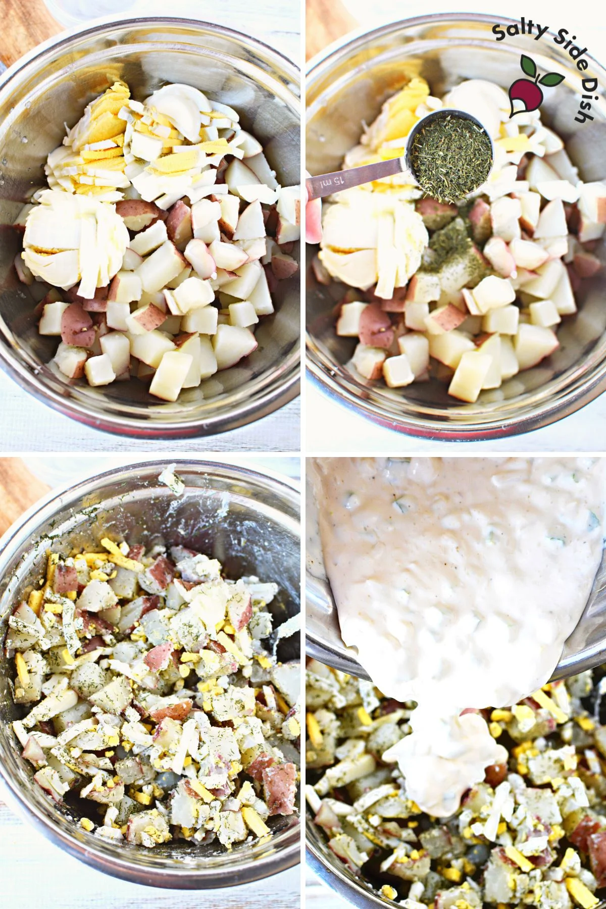 combining ingredients for red dill potato salad.
