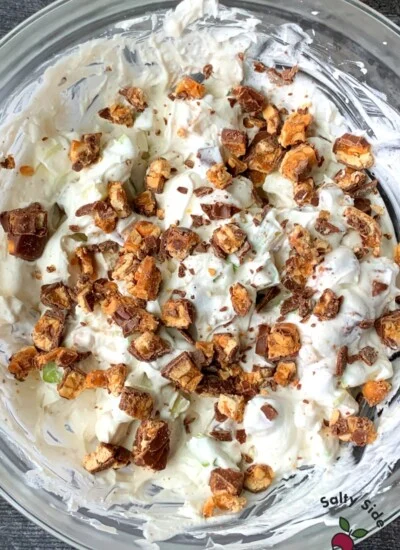 extra snickers pieces on snickers salad