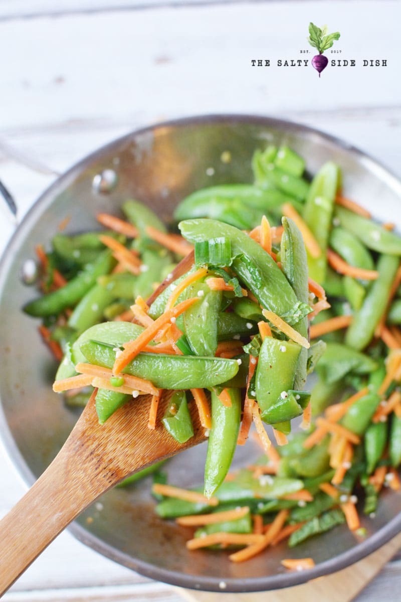 delicious sugar snap peas recipe with garlic and matchstick carrots