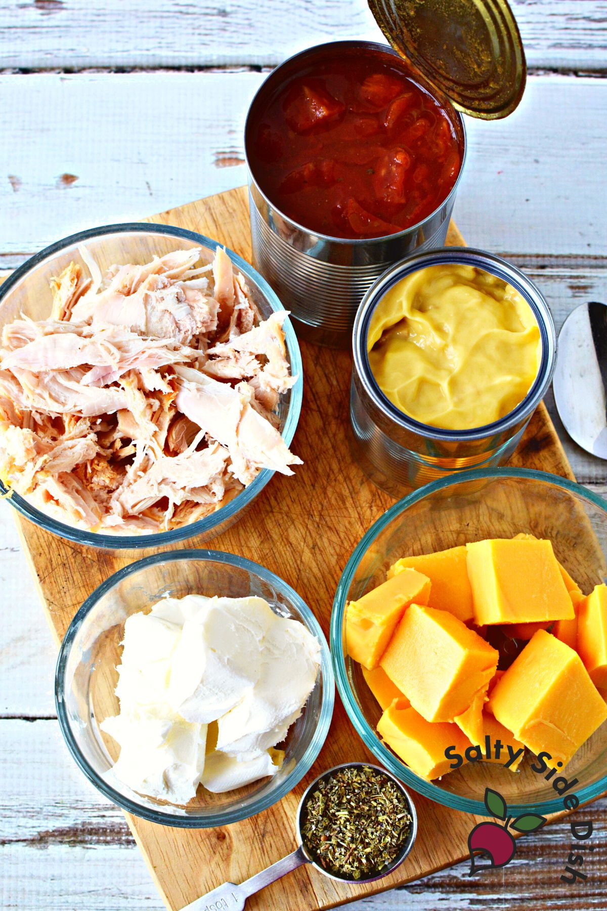 all ingredients for this comfort meal are sitting out and prepped.