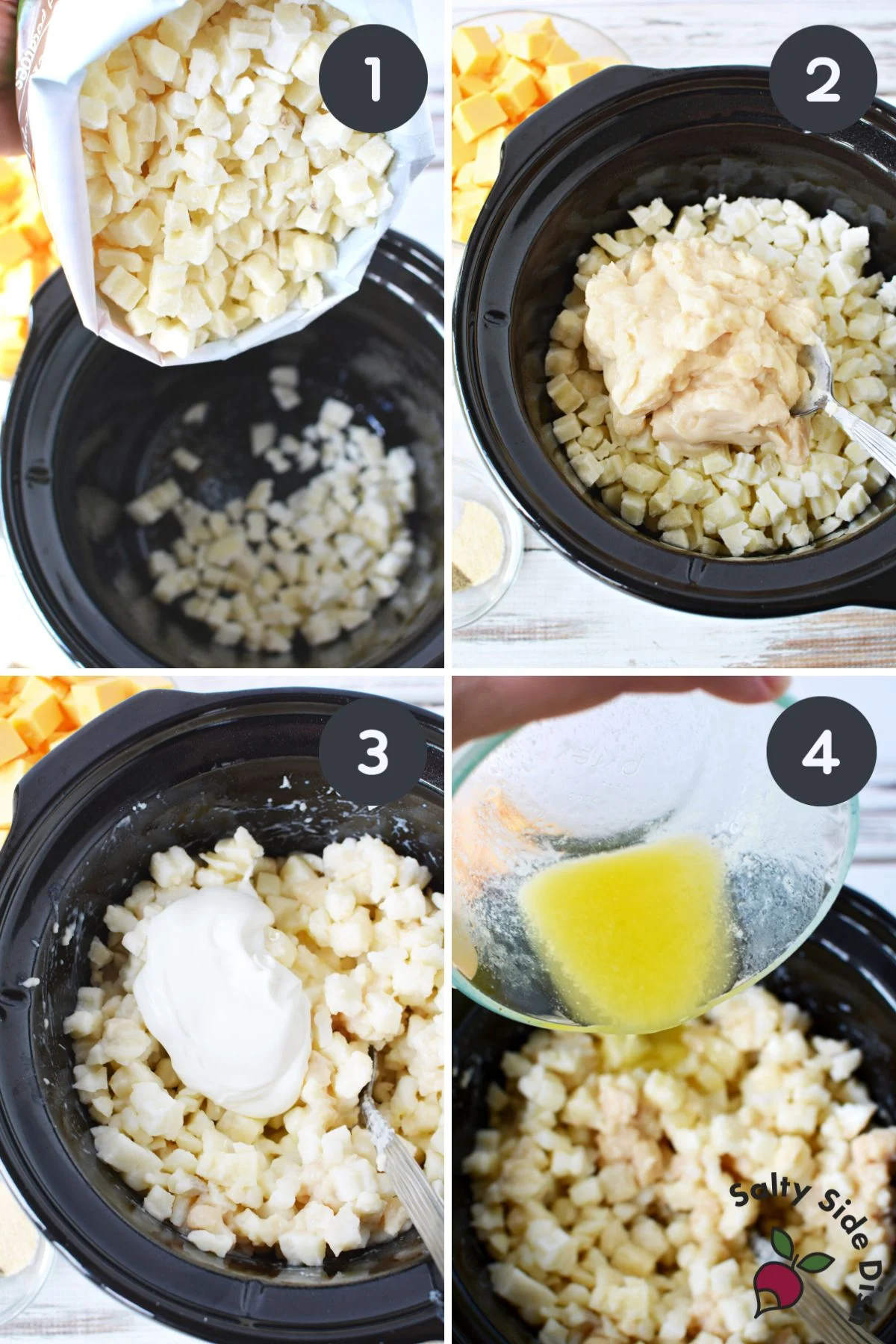 making a side dish of potatoes with velveeta in a slow cooker.