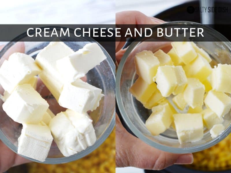 cream cheese and butter cubed up