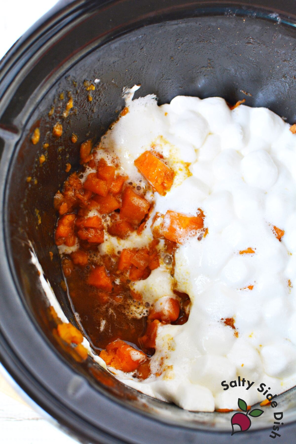 crock pot with sweet potato casserole.