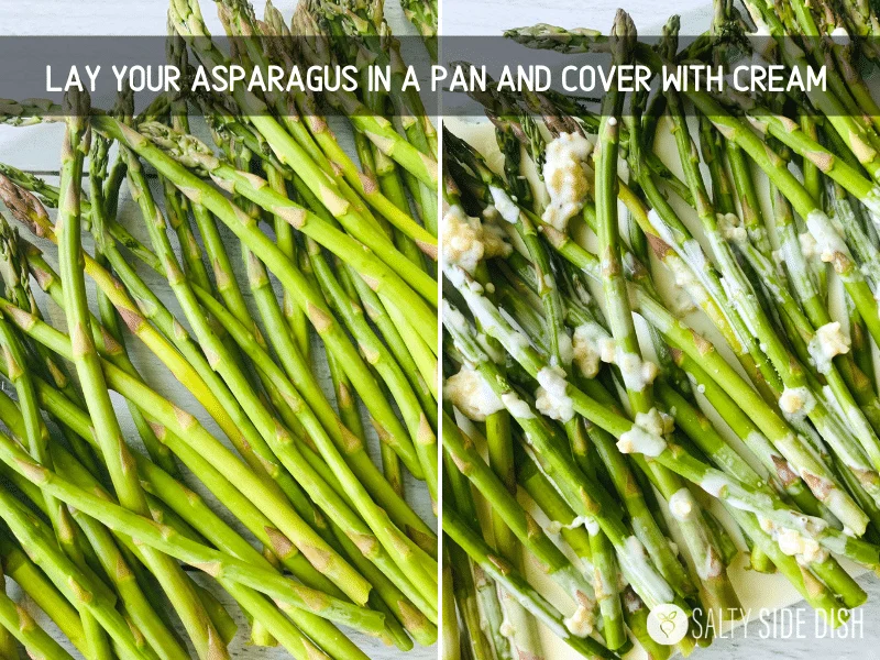instructions on assembling asparagus in a casserole dish