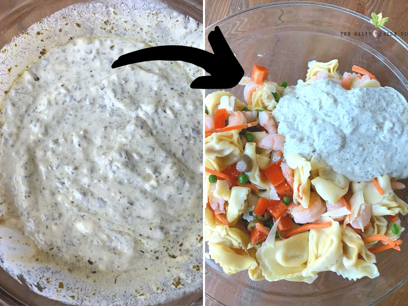 make your dressing and add directly to bowl of pasta and vegetables